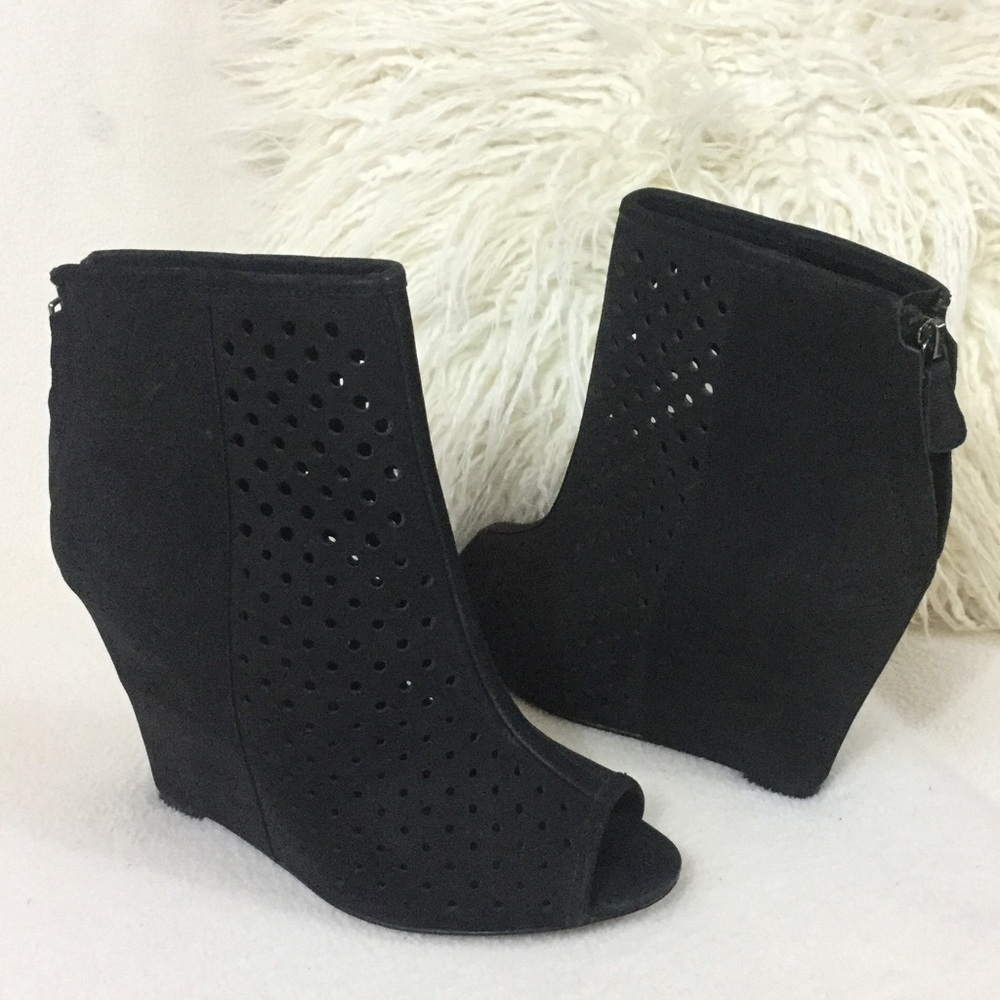 Rebecca Minkoff black suede covered wedge bootie